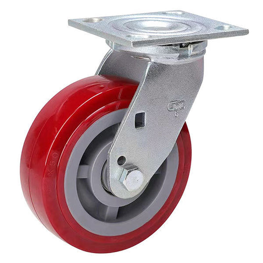 6" Polyurethane Heavy Duty Flat Top Swivel Caster